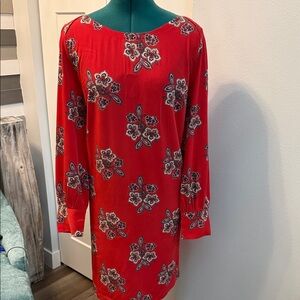 LOFT Red Paisley Long Sleeve Dress